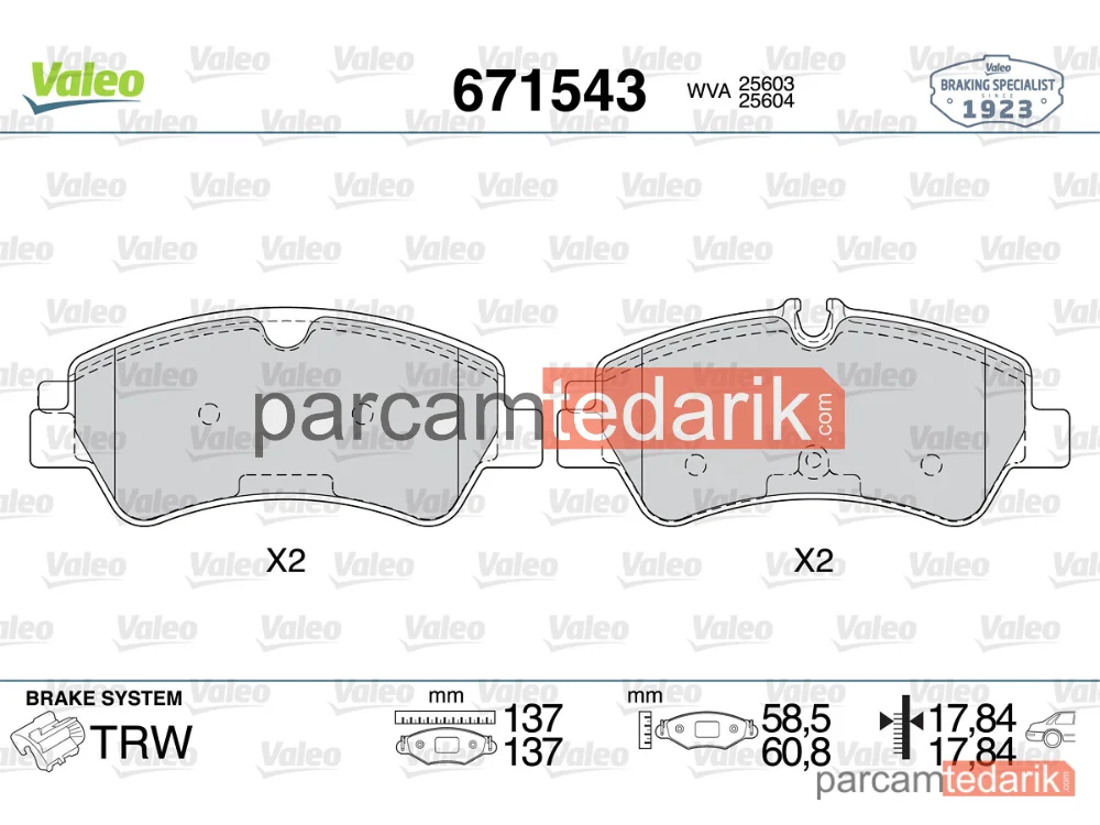 671543 | Fren Balatası (Arka) — Ford Transit V363, Ford Transit Custom V362, Ford Tourneo Custom V362